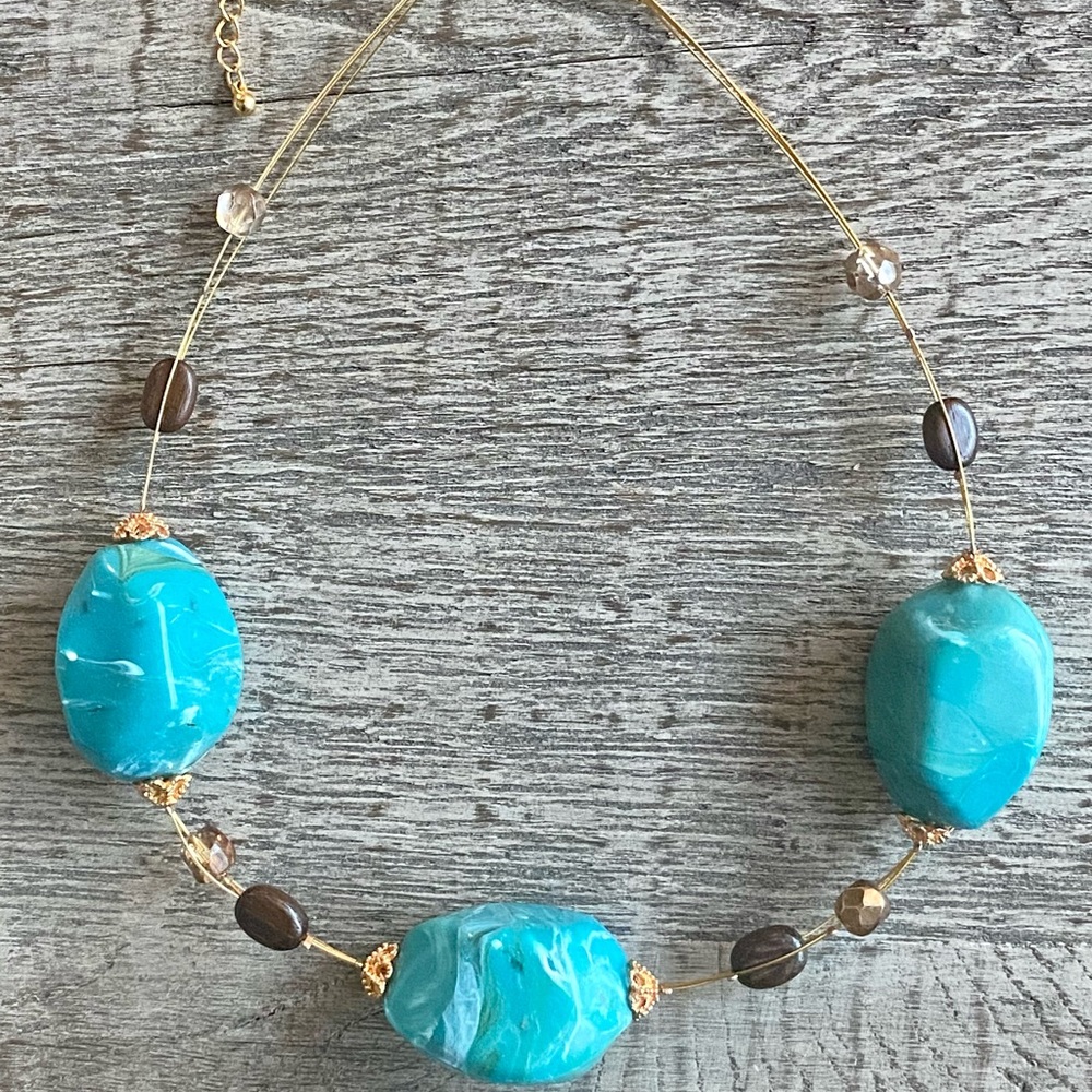 Vintage Chunky turquoise color statement necklace jewelry maximalism boho